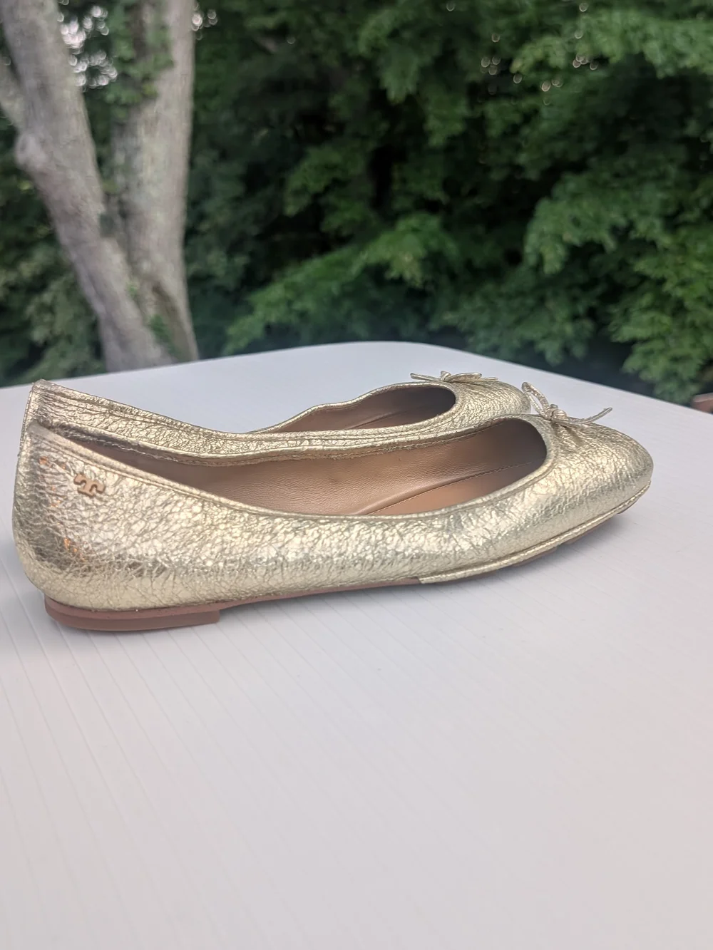 Tory Burch Laila Metallic Gold Bow Ballet Flats